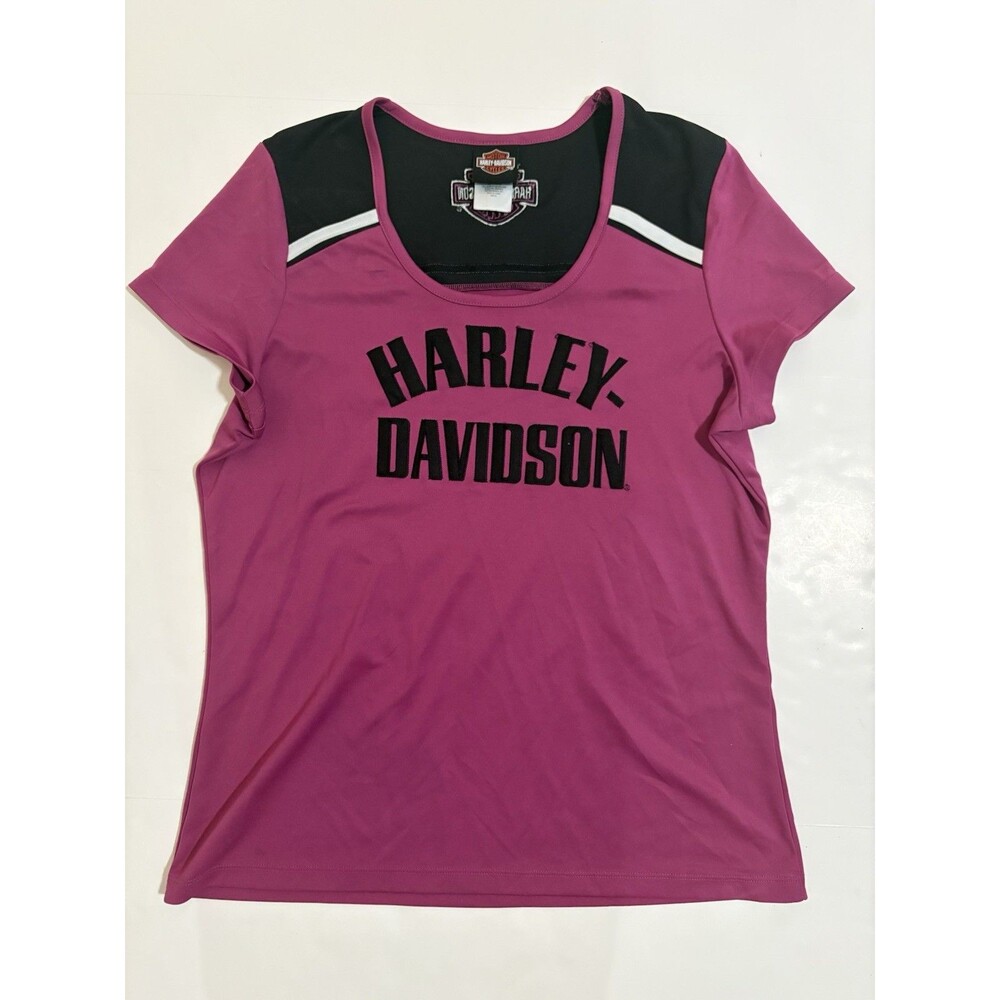 Harley Davidson Shirt Womens XL Purple Applique Embroidered Tee Legacy Illinois